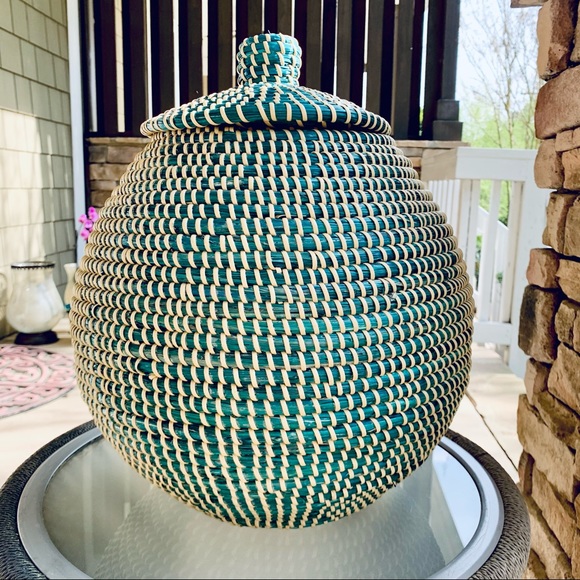 African Spiral Woven Basket With Lid